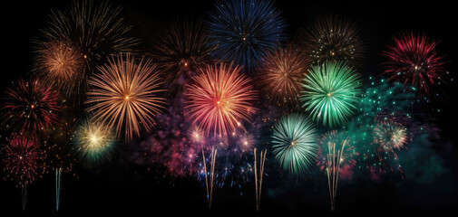Spectacular Fireworks Show: Multi-Colored Display in Night Sky, Celebratory Vibes, Generative AI