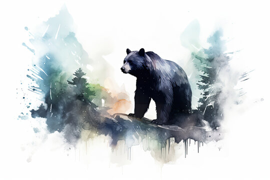 Watercolor black bear illustration on a white background.