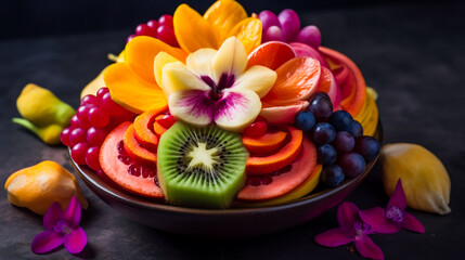 Obraz na płótnie Canvas A fruit salad in the shape of a flower. AI Generated