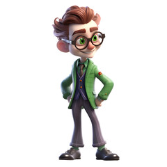 3D Illustration of a Teenager with a green jacket and glasses