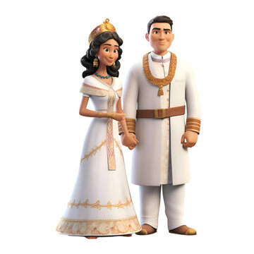 3D digital render of a King and Queen couple isolated on white background