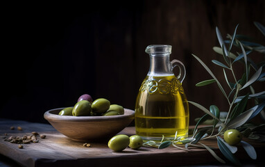 Obraz na płótnie Canvas green olives and oil