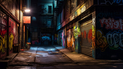 Naklejka premium Dark Gritty Alleyway. AI Generated