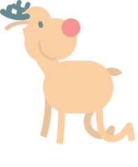 merry christmas and happy new year with cute reindeer, flat png transparent element cartoon character design