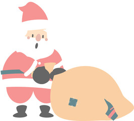 merry christmas and happy new year with cute santa claus and santa bag, flat png transparent element cartoon character design