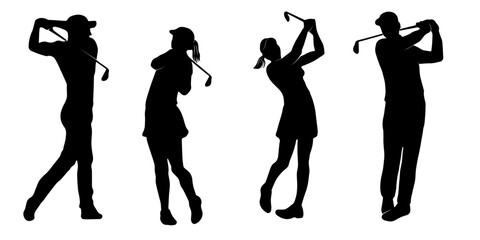 silhouettes of people golf