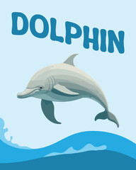 Vector illustration of a cute dolphin. Media for children's learning about animals. Educational media about the animal world