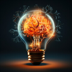 Creative Idea with Brain and Light Bulb,.ai generative