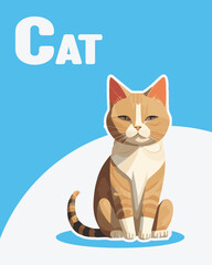 Vector illustration of a cute cat. Media for children's learning about animals. Educational media about the animal world.