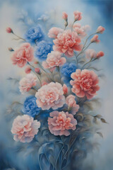 Watercolor floral bouquet of pink carnations.