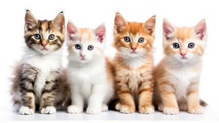 group of small kittens isolated on white background. AI Generated
