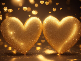 Fototapeta premium Background With Golden-Sparkled Hearts. Generative AI