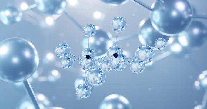 Perfluorobutanoic acid, rotating 3D model of perfluoroalkyl carboxylic acid under a microscope, seamless looped video, molecular structure with selective focus