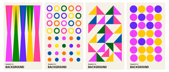 Vector set of abstract geometric backgrounds. Color vertical poster. Vector illustration