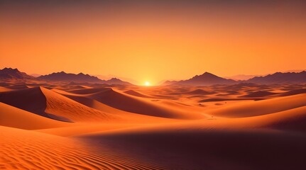 Fototapeta na wymiar Sun setting over the vast desert, creating a serene glow.