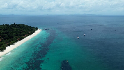 Maiton Island near Phuket, a beautiful deserted island in southern Thailand, drone view of the coast of a tropical paradise island