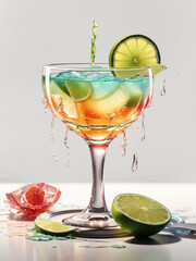 Watercolor drink cocktail on white background