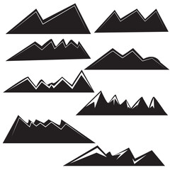 Mountain silhouette set. Rocky mountains icon or logo collection. Vector illustration.