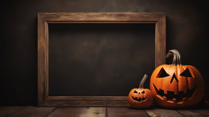 Halloween frame background with copy space for any text. Pumpkins, skulls, bats and scary elements. Halloween, witchcraft and magic concept.