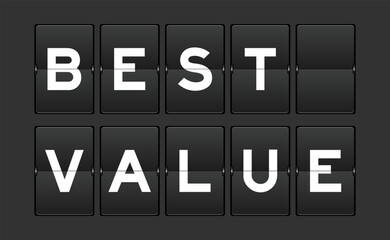 Black color analog flip board with word best value on gray background