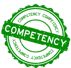 Grunge green competency word round rubber seal stamp on white background