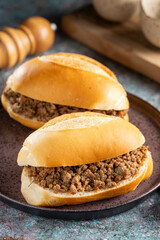 Homemade ground beef sandwich. Sloppy joe sandwich.