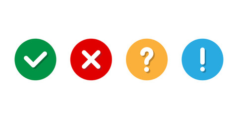 Yes check and cross symbol, question mark, and exclamation point vector illustration icon