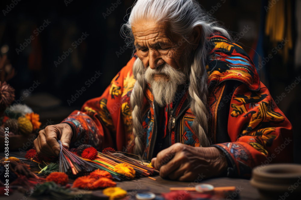 Canvas Prints Indigenous Traditions. Native artisans crafting intricate textiles reflect the rich cultural tapestry of My Latin America. Generative Ai.