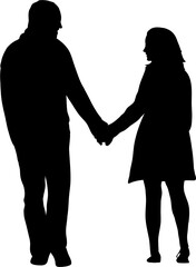 Man and women holding hands silhouette vector