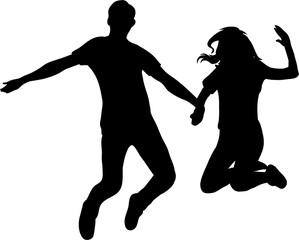 Man and women holding hands silhouette vector
