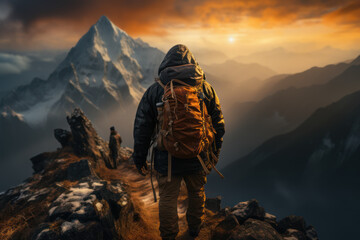 Climbing Heights. A mountaineer scales a challenging peak, embodying the audacious spirit of exploration. Generative Ai.