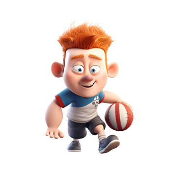 3D Render of a Little Boy with Basketball on a white background