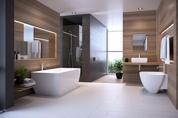 .A modern bathroom with sleek design features. The clean white space, elegant fixtures, and subtle lighting create a comfortable and stylish environment for relaxation and rejuvenation.