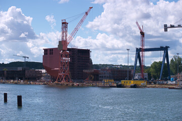 port, dźwig, dok, statek, przemysł, port, przemysłowy, łódź, transport, morze, transport,...