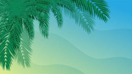 Vector of Silhouette coconut palm trees on beach at sunset. 
