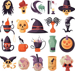 Happy Halloween set of elements, ghost, pumpkin