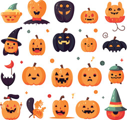 Collection of halloween silhouettes vector set
