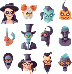 Collection of halloween silhouettes vector set