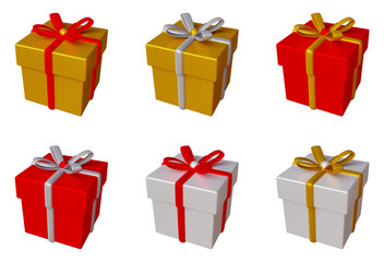 Set of  gift box icon isolated on transparent background in 3d rendering. Surprise box for birthday or wedding concept.