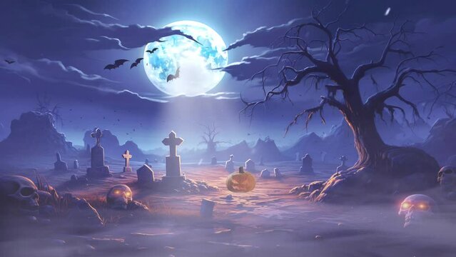 halloween skull night scary animation looping video animated background