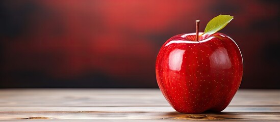 Wooden table with artificial red apple
