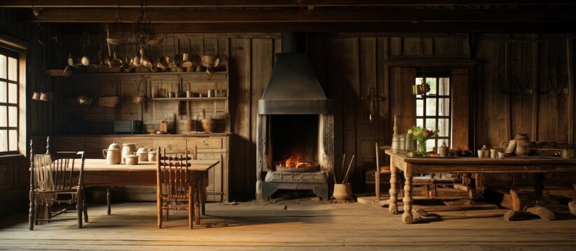 Traditional Russian estate interior of an old farmhouse