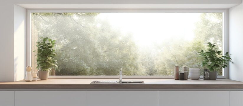 Fototapeta Contemporary window view of kitchen