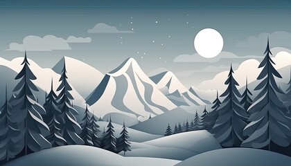 Paper cut winter mountain landscape background with snowflake and tree. Illustration. Generative AI