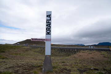 Directional sign indicating the area for Krafla, near Myvatn Iceland