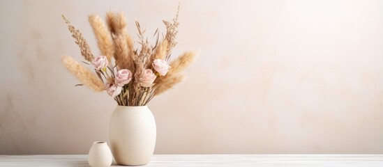Elegant beige vase with modern dried flowers minimal floral arrangement in an elegant home