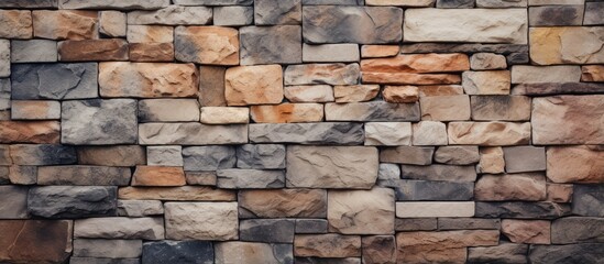 Fototapeta premium Background texture of a brick built stone wall with brown and gray stones