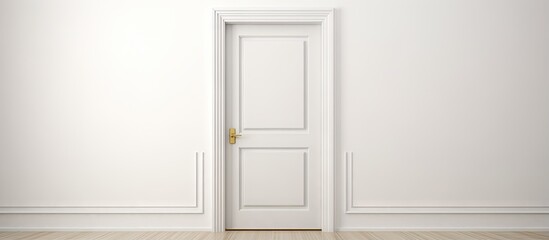 White wooden door with gold doorknob on gray wall