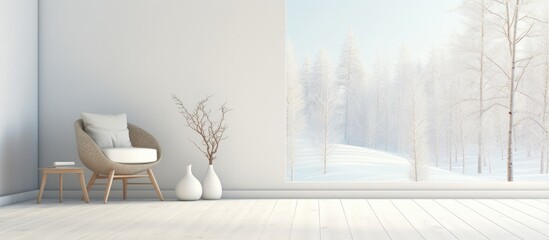 Empty illustration of a white room with Scandinavian interior design