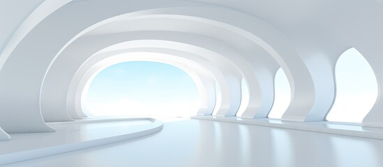 Abstract contemporary architectural backdrop vacant white open interiors CGI representation